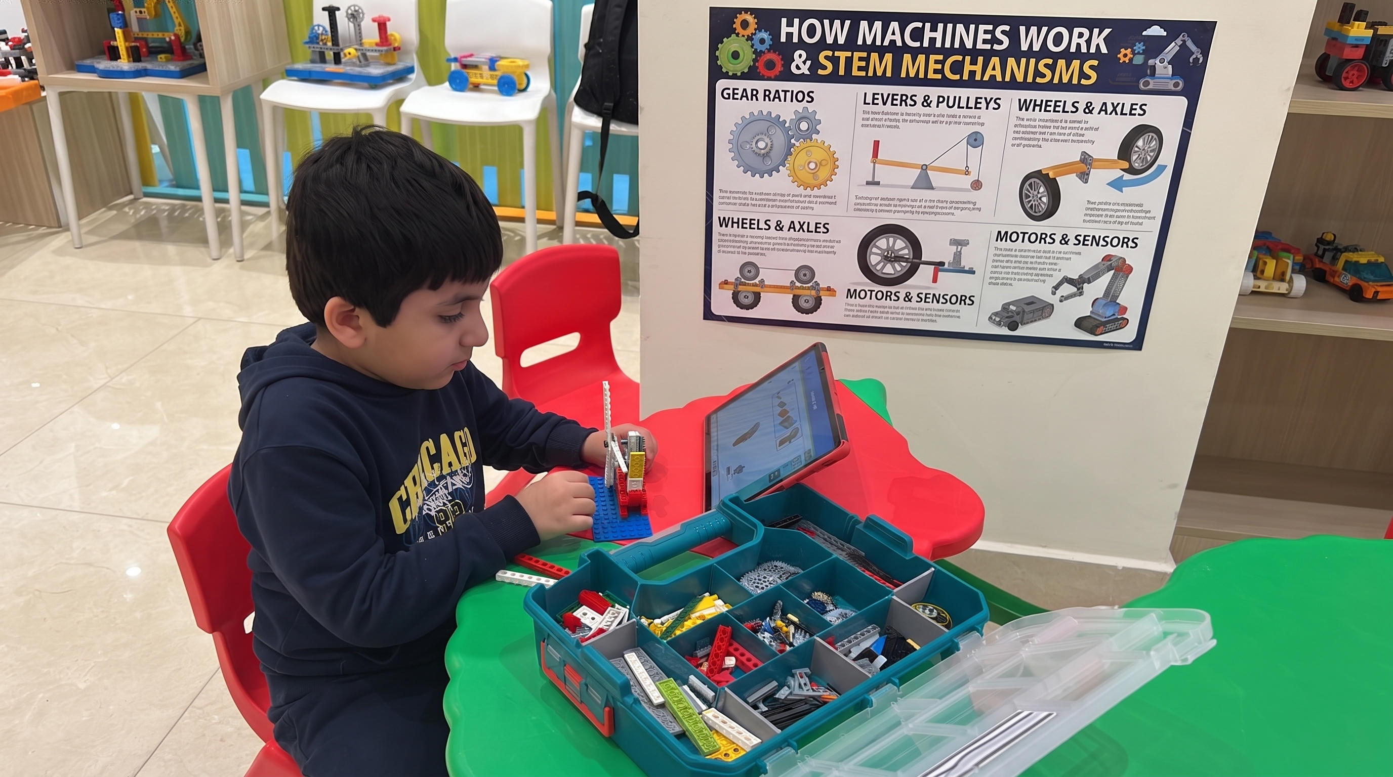 Kid working through a Robo home program lesson at their kitchen table